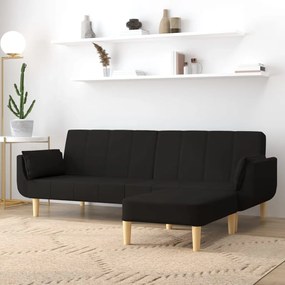 3081775 vidaXL Sofá-cama de 2 lugares c/ banco e duas almofadas tecido preto