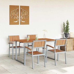 Conjunto de Jantar de Jardim 5 Peças Cinza Aço e Madeira Sólida de Acá