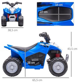 AIYAPLAY Quadriciclo Elétrico HONDA para Crianças de 18-36 Meses Quadriciclo Elétrico Infantil a Bateria 6V com Faróis LED Buzina Velocidade de 2,8km/h e Avance 65,5x35,5x43,5cm Azul
