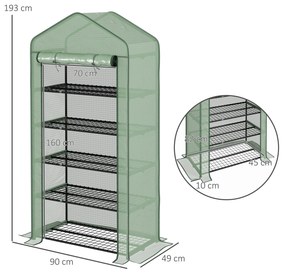 Estufa de Jardim de 5 Prateleiras com 1 Porta com Fecho de Correr para Cultivo de Plantas em Terraço 90x49x193 cm Verde