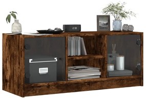 Móvel de TV c/ portas de vidro 102x37x42 cm carvalho fumado