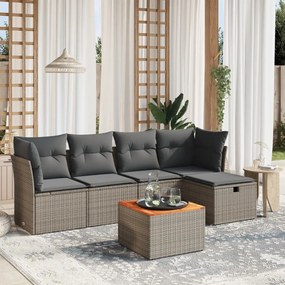 6 pcs conjunto sofás de jardim com almofadões vime cinzento
