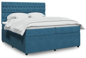 Cama com molas/colchão 200x200 cm veludo azul-escuro