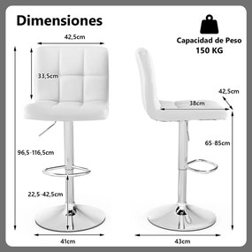 Conjunto de 2 bancos bar em pele sintética com assento giratório de 360° de altura ajustável, apoio para os pés e cadeira de jantar com base metálica