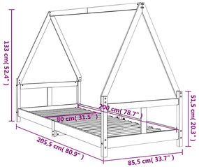 Estrutura de cama infantil 80x200 cm pinho maciço preto