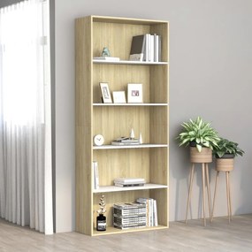 vidaXL Estante 5 prateleiras 80x30x189cm contraplacado branco/carvalho