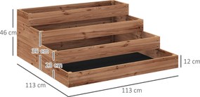 Floreira de Madeira Elevada de 4 Níveis com Desenho em Escada para Cultivos Plantas e Flores  113x113x46 cm Castanho Escuro