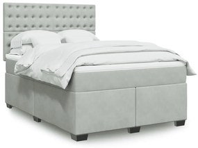 vidaXL Cama com molas/colchão 140x190 cm veludo cinzento-claro