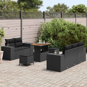 Conjunto de Sofá de Jardim vidaXL 8 Peças com Almofadas Preto Vime Pol
