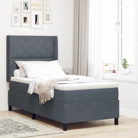 vidaXL Cama Box Spring com Colchão & LED Cinza Escuro 100x200 cm Veludo