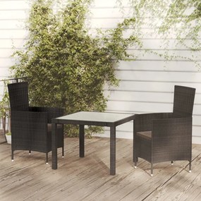 vidaXL 3 pcs conjunto jantar exterior com almofadões vime PE preto