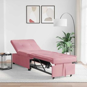 vidaXL Sofá-cama 3 em 1 Design Retrátil Veludo Rosa