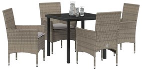 Conjunto de Jantar de Jardim com 5 Peças e Almofadas Cinzas em Rattan