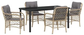 Conjunto de Jantar de Jardim com 5 Peças e Almofadas em Rattan Sintéti