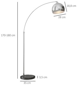 Candeeiro de Pé em Forma de Arco com Altura e Comprimento Ajustáveis com Interruptor de Pé 110-115x30x170-180 cm Prata e Preto