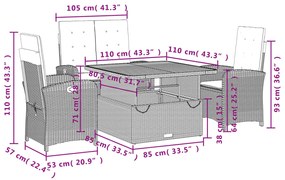 4 pcs conjunto de jardim p/ jardim c/ almofadões vime PE preto