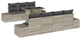 Conjunto de Sofá de Jardim 8 Peças com Almofadas Cinza Claro Rattan Po