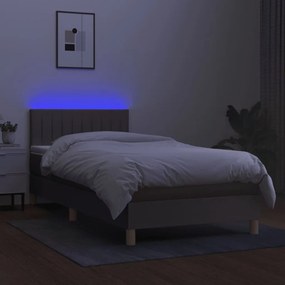 Cama box spring + colchão/LED 90x190cm tecido cinza-acastanhado