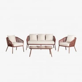 Conjunto De Jardim Com Sofá De 2 Lugares, 2 Poltronas Em Corda Trançada E Mesas De Centro Arhiza Telha Vermelha - Sklum