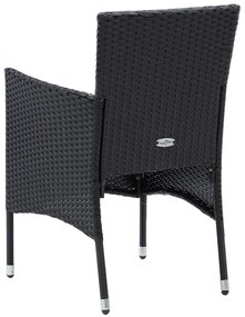 5 pcs conjunto de jantar para jardim vime PE e vidro preto