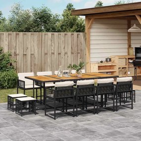 vidaXL 13 pcs conjunto de jantar p/jardim com almofadões vime PE preto