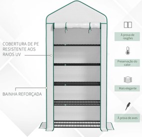 Estufa de Jardim de 5 Prateleiras Estufa Resistente com 1 Porta com Fecho de Correr Anti-UV 90x49x193 cm Branco