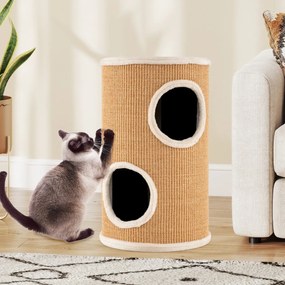 Arranhador para gatos 36 x 59,5 cm em forma de barril com plataforma superior espaçosa, de 2 níveis em sisal natural Caqui