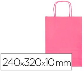 Saco de Papel Basika Celulose Rosa S com Asa Torcida 240x320x10 mm