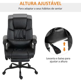 Cadeira de Escritório com Massagem de 6 Pontos Encosto Alto Reclinável Apoio para Pés e Controlo Remoto 66x75x112-122 cm Preto