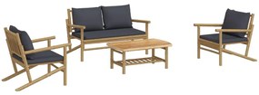 4pcs conj. lounge de jardim bambu c/ almofadões cinzento-escuro