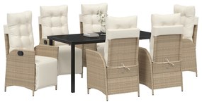 Conjunto de Jantar de Jardim de 7 Peças Bege Rattan Poly