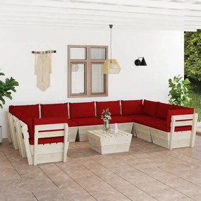 vidaXL 10 pcs conjunto lounge de paletes + almofadões madeira de abeto