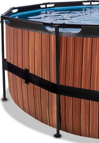 Piscina Redonda Wood ø450x122cm com bomba de filtro de areia e cúpula - Castanha