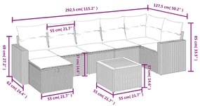 8 pcs conj. sofás jardim c/ almofadões vime PE bege misturado