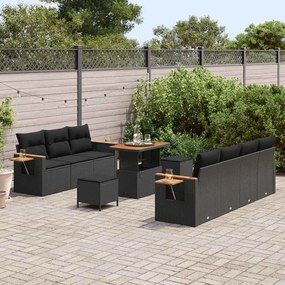 Conjunto de Sofá de Jardim vidaXL com Almofadas Preto Polirattan Acáci