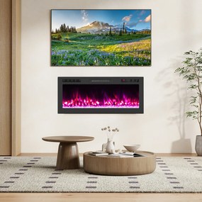 Lareira Elétrica de Encastrar, 127 x 10 x 46 cm, Efeito de Chama Multicolor, Preto