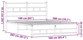 Estrutura cama sem colchão 160x200 cm metal carvalho castanho