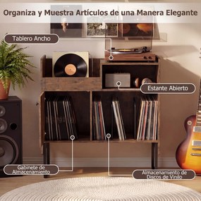 Móvel para Gira-Discos, 80 x 35,5 x 85,5 cm, Estação de Carregamento Integrada, Castanho