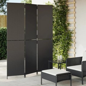 vidaXL Biombo de divisão 3 painéis vime PE preto