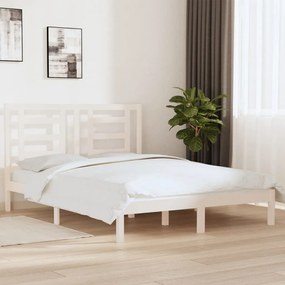 Cama sem colchão 160x200 cm madeira de pinho maciça branco