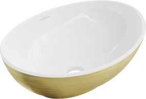 Mexen Elza lavatório de encastrar 40 x 33 cm, branco/dourado padrão linhas - 21014017