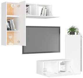 4 pcs conjunto de móveis de TV derivados de madeira branco
