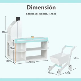 Supermercado de madeira Brincar Mercearia com caixa registadora Carrinho de compras com acessórios para crianças