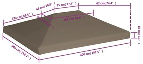 Cobertura de gazebo 310 g/m² 3x4 m cinzento-acastanhado