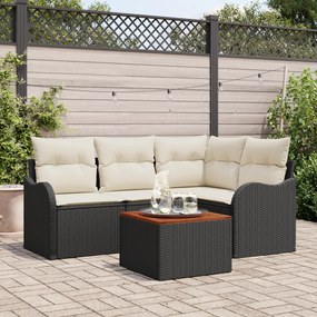 Conjunto de Sofá de Jardim de 5 Peças com Almofadas de Rattan Preto Ac