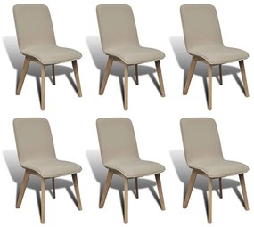 Cadeiras jantar 6 pcs tecido bege e madeira de carvalho maciça