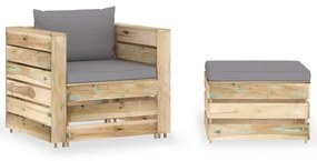 vidaXL 2 pcs conj. lounge jardim c/ almofadões madeira impreg. verde