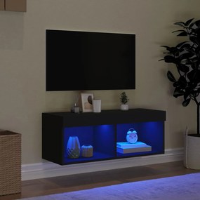 Móvel de TV com luzes LED 80x30x30 cm preto