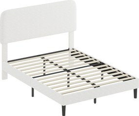 HOMCOM Estrutura de Cama 140x190 cm com Estrado Cabeceira Ajustável Cama de Casal Estofada em Veludo Teddy Ripas em Metal Branco | Aosom Portugal