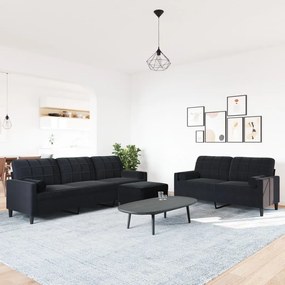 3 pcs conjunto de sofás com almofadões e rolos veludo preto